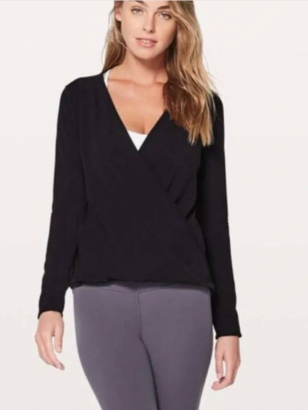 Lululemon Full Freedom Long Sleeve Black wrap front top 10